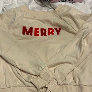 Cat & Jack Cream Sweater with Red 'Merry'